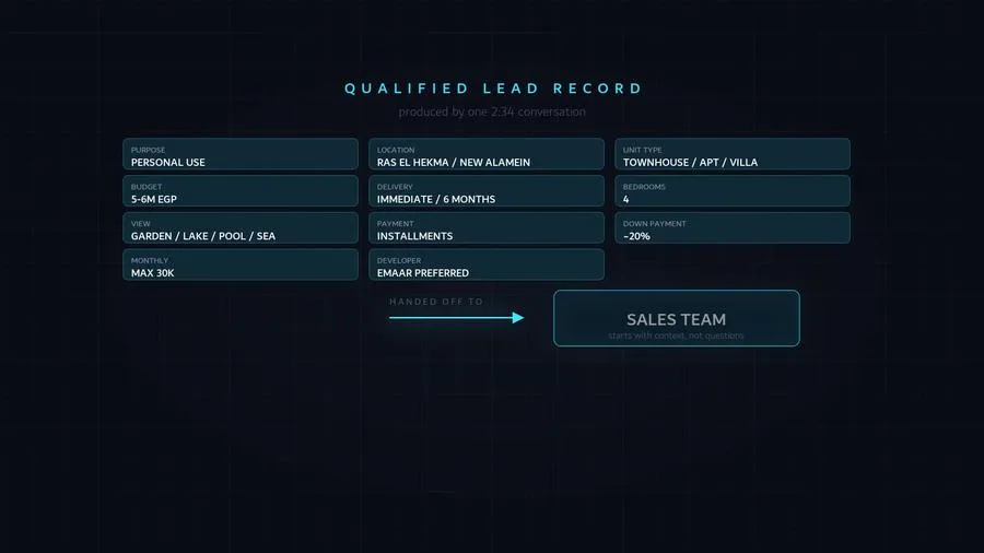 The qualified lead record handed to the sales team